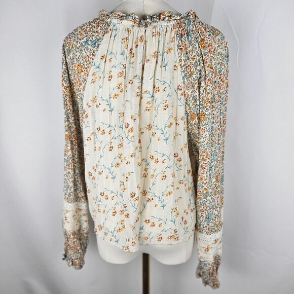 American Eagle Top Floral Button-Up Blouse Large Lace Boho Prairie Peasant Girly - Picture 7 of 11